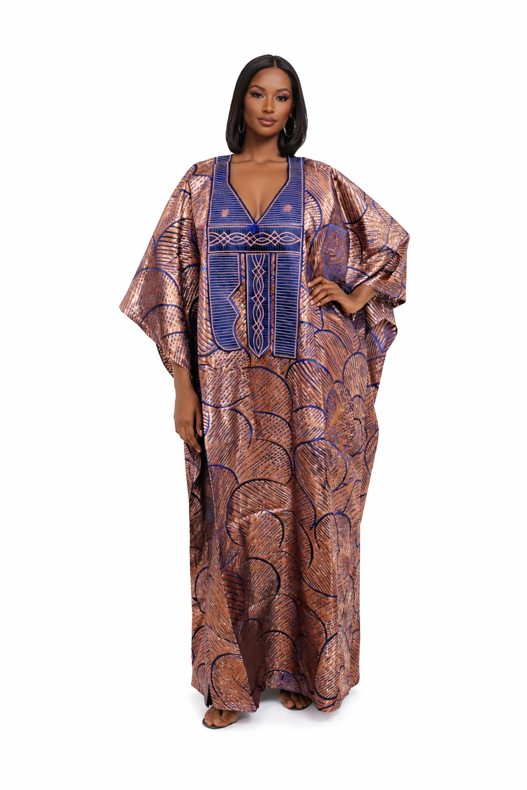 Elegant African Kaftan Dress for Women | Luxury Embroidered Boubou with Pockets