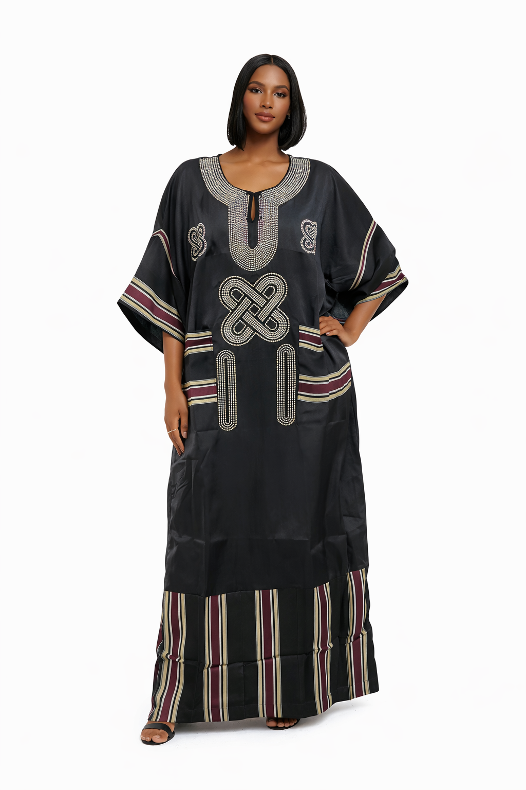 Elegant African Kaftan Dress for Women | Luxury Embroidered Boubou with Pockets