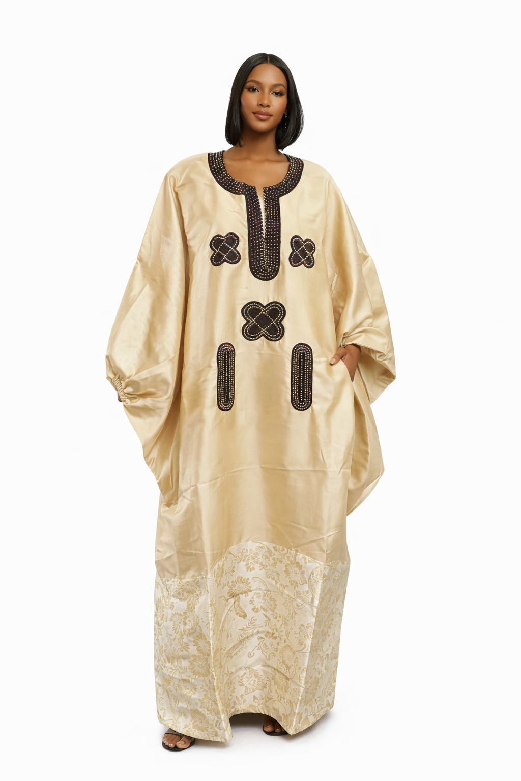 Elegant African Kaftan Dress for Women | Luxury Embroidered Boubou with Pockets