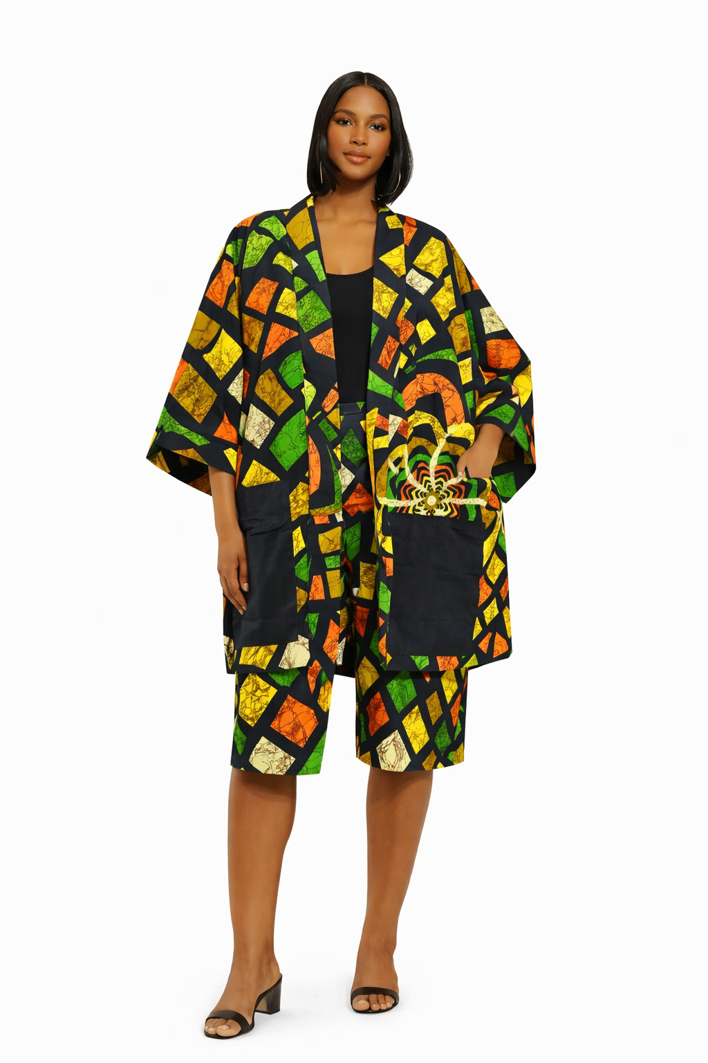 African Print Kimono & Shorts Set for Women | Ankara Two-Piece Outfit