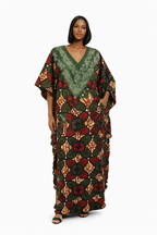 African Print Kaftan Dress for Women | Embroidered Ankara Boubou Maxi