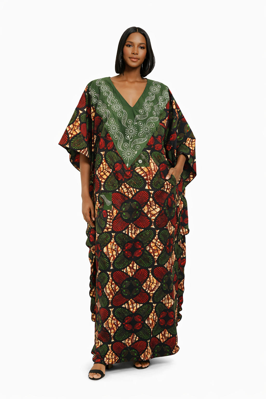 African Print Kaftan Dress for Women | Embroidered Ankara Boubou Maxi