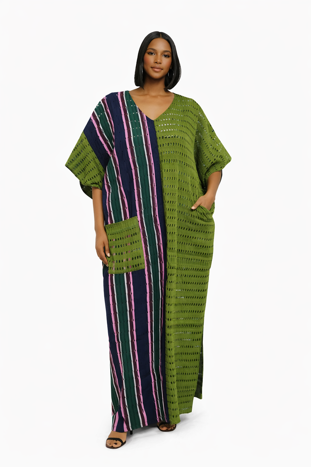 Luxury African Kaftan Dress for Women | Textured Kaftan Green in colour.