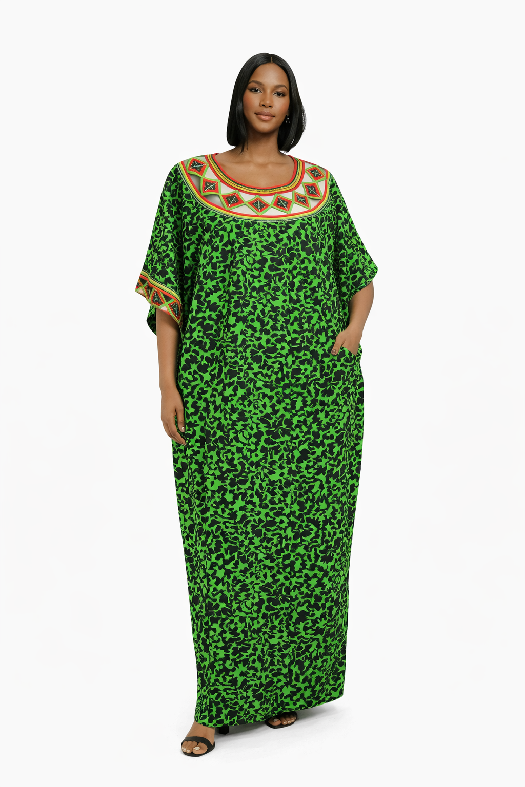 African Print Kaftan Dress for Women | Embroidered Ankara Boubou Maxi