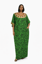 African Print Kaftan Dress for Women | Embroidered Ankara Boubou Maxi