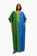African Print Kaftan Dress for Women | Embroidered Ankara Boubou Maxi
