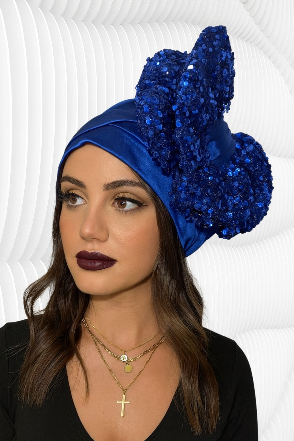 Handcrafted Turban with sequence embellishment for women.
