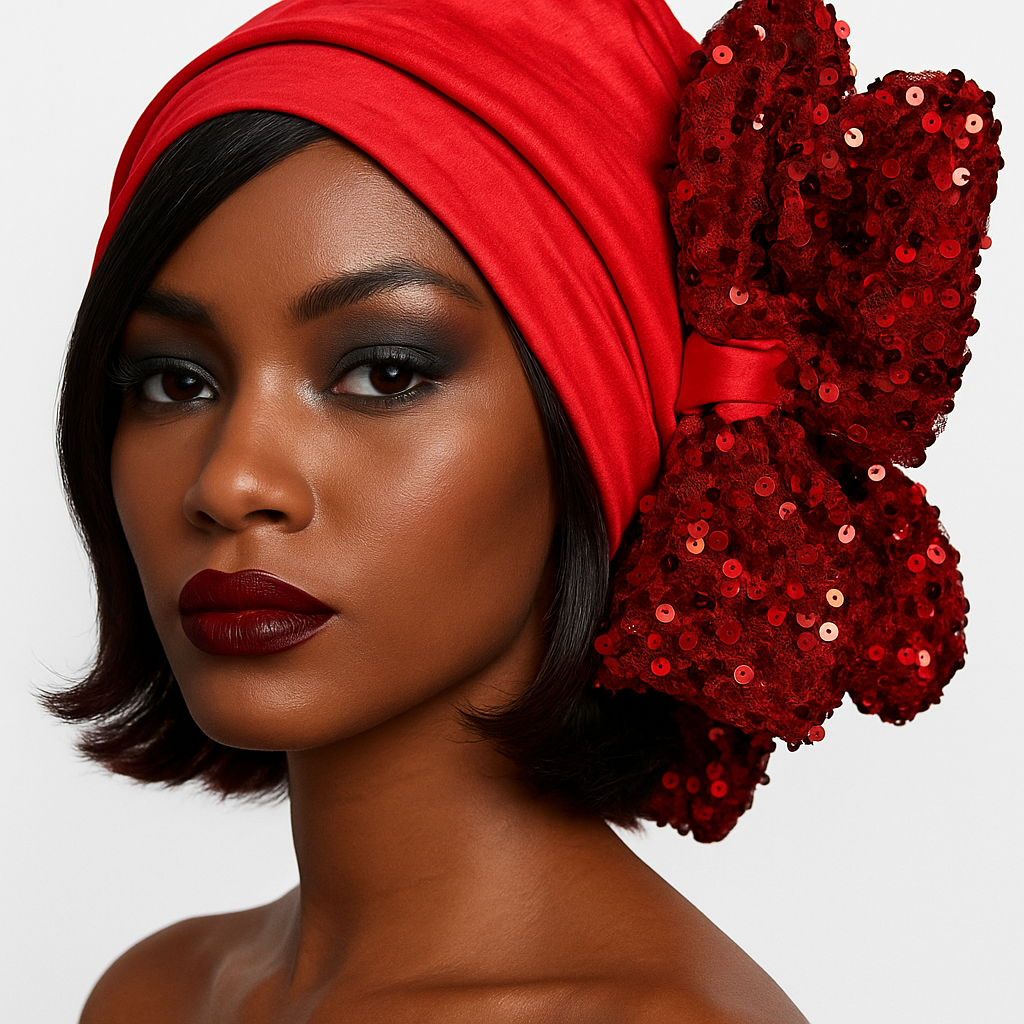 Handcrafted Turban with sequence embellishment for women.