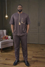 Men Danshiki Top and Pant with embroidery and neat cotton fabrics