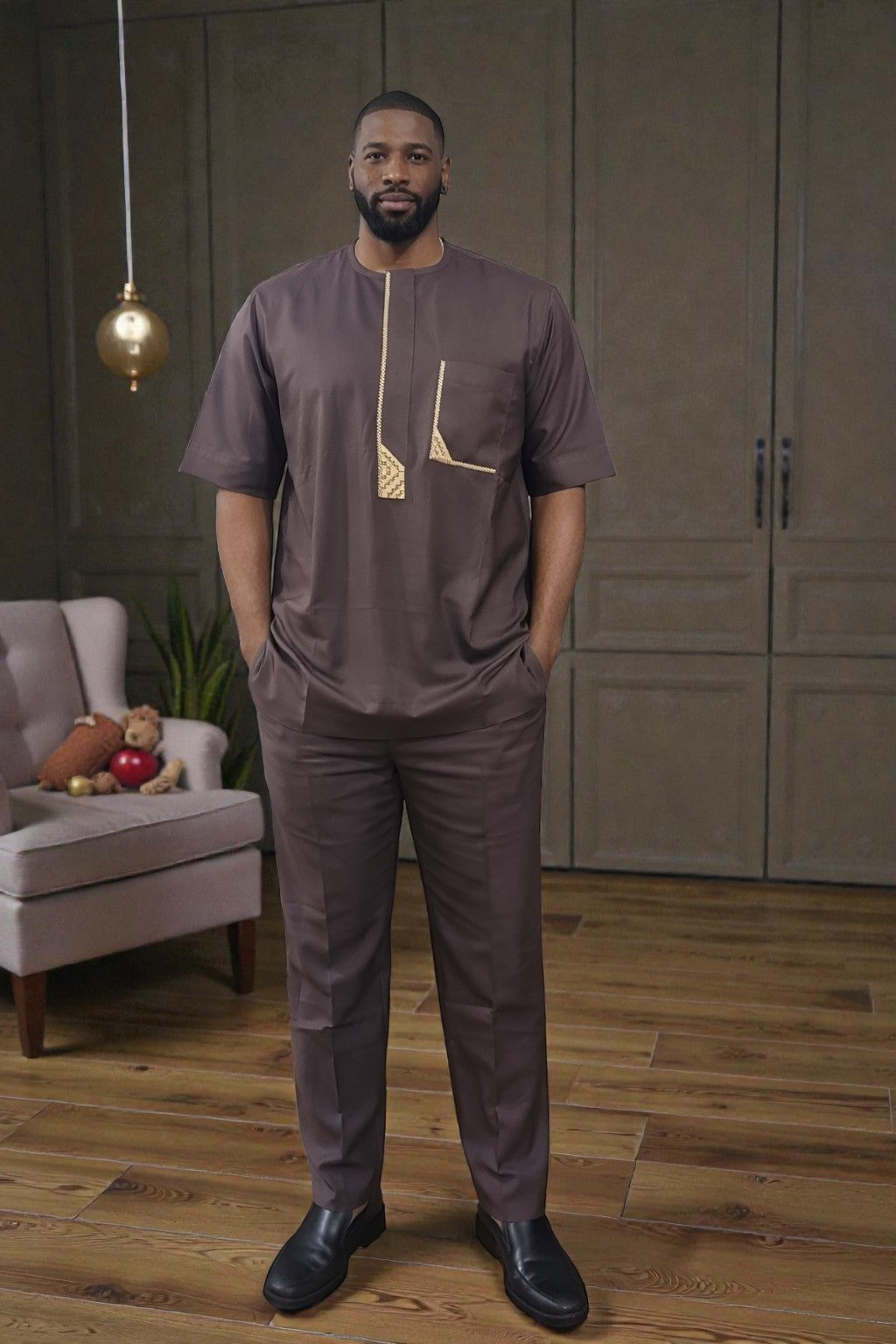 Men Danshiki Top and Pant with embroidery and neat cotton fabrics