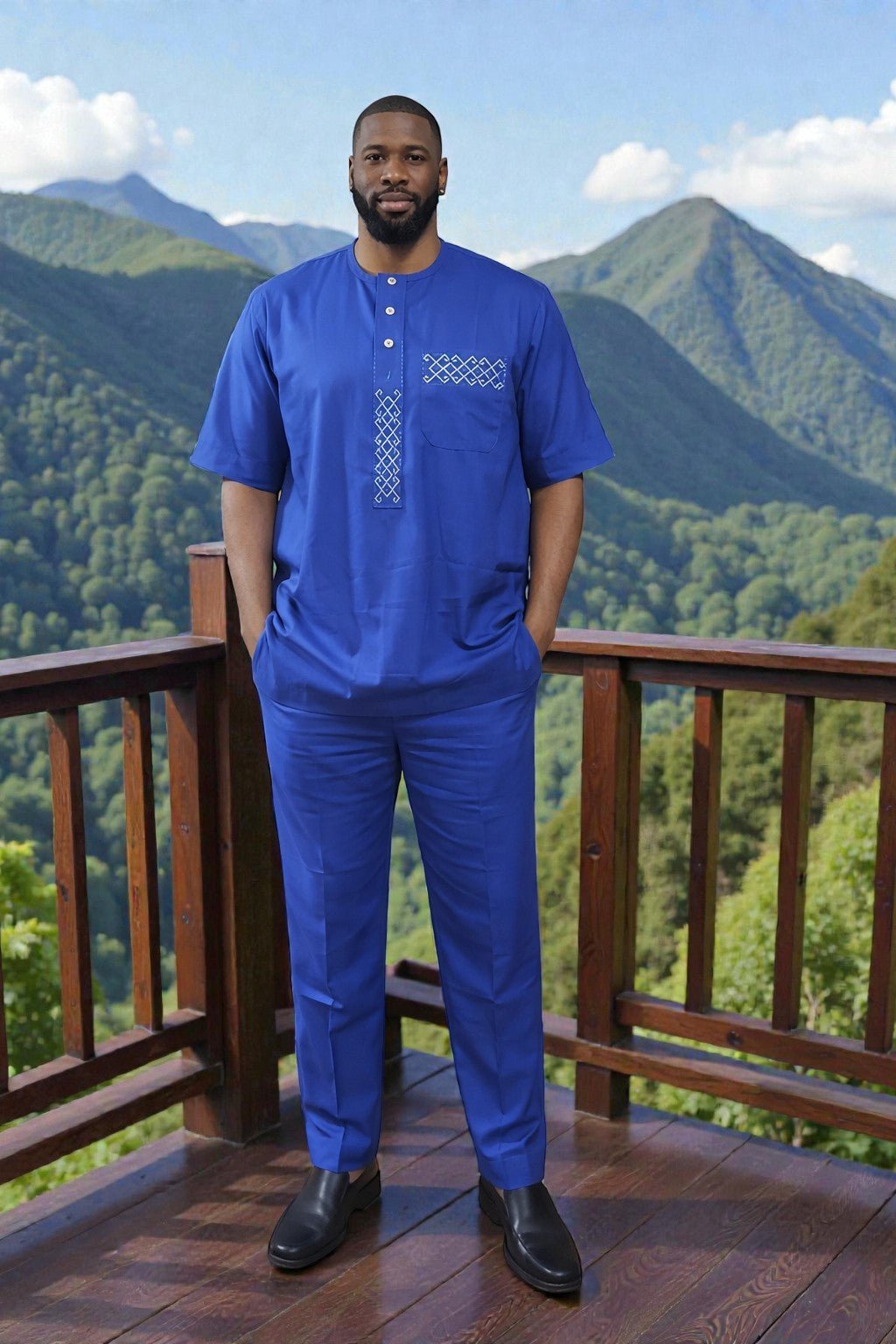 Men Danshiki Top and Pant with embroidery and neat cotton fabrics