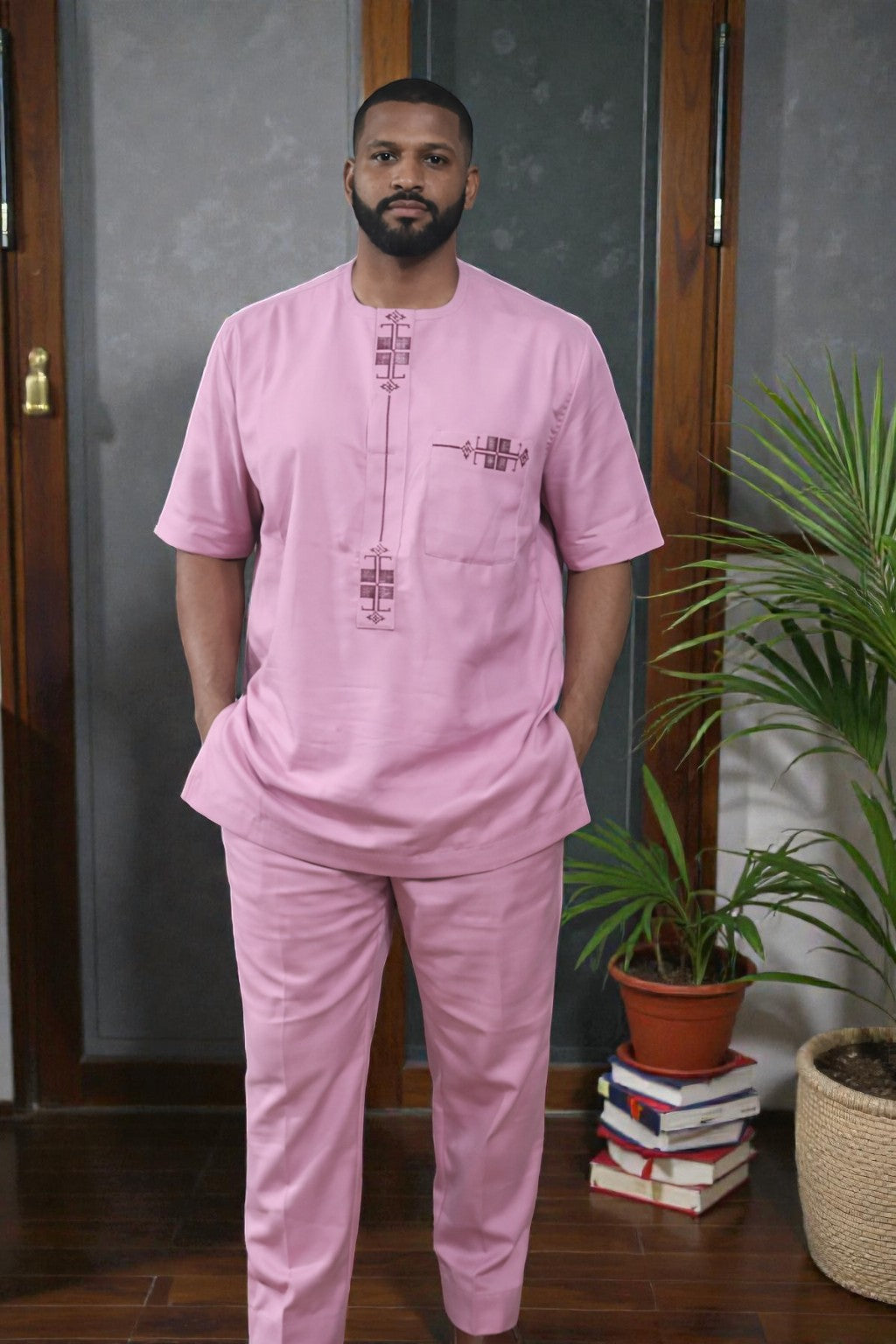 Men Danshiki Top and Pant with embroidery and neat cotton fabrics