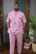 Men Danshiki Top and Pant with embroidery and neat cotton fabrics