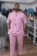 Men Danshiki Top and Pant with embroidery and neat cotton fabrics