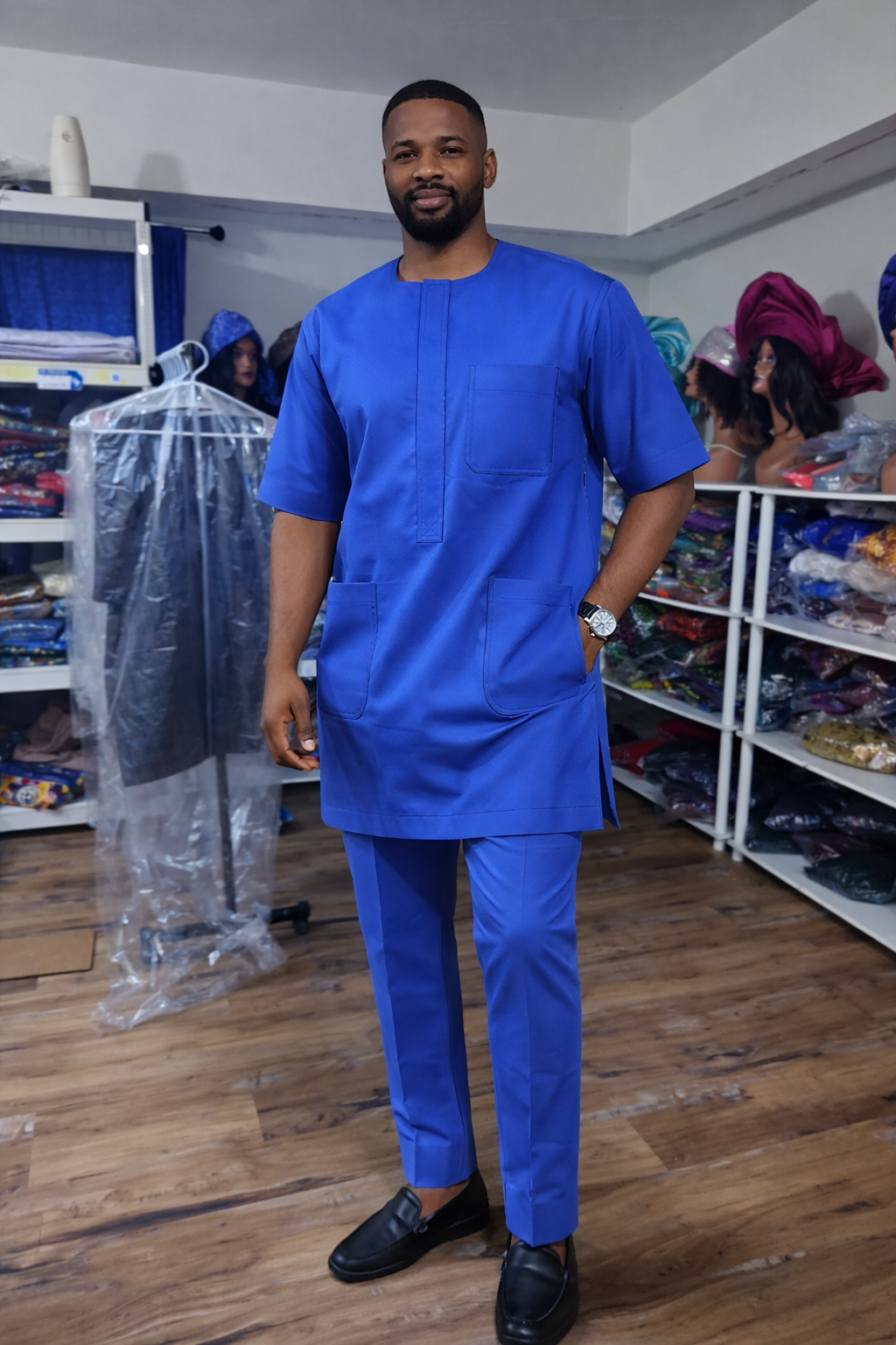 Men Danshiki Top and Pant with embroidery and neat cotton fabrics