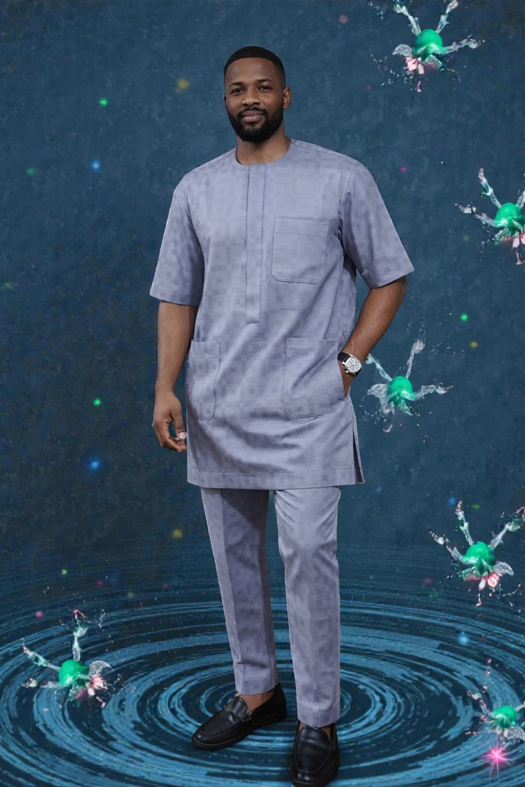 Men Danshiki Top and Pant with embroidery and neat cotton fabrics