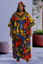 Ankara with bead and sequence design Boubou with Butterfly sleeve fully stoned. Kaftan for women
