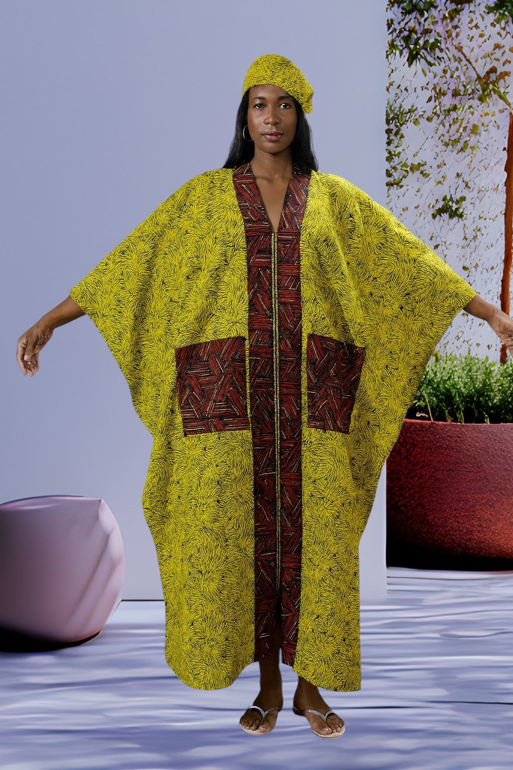 Front Zipper Ankara Boubou for women, with 2 front pockets, fully stoned.