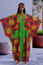 Front Zipper Ankara Boubou for women, with 2 front pockets, fully stoned.