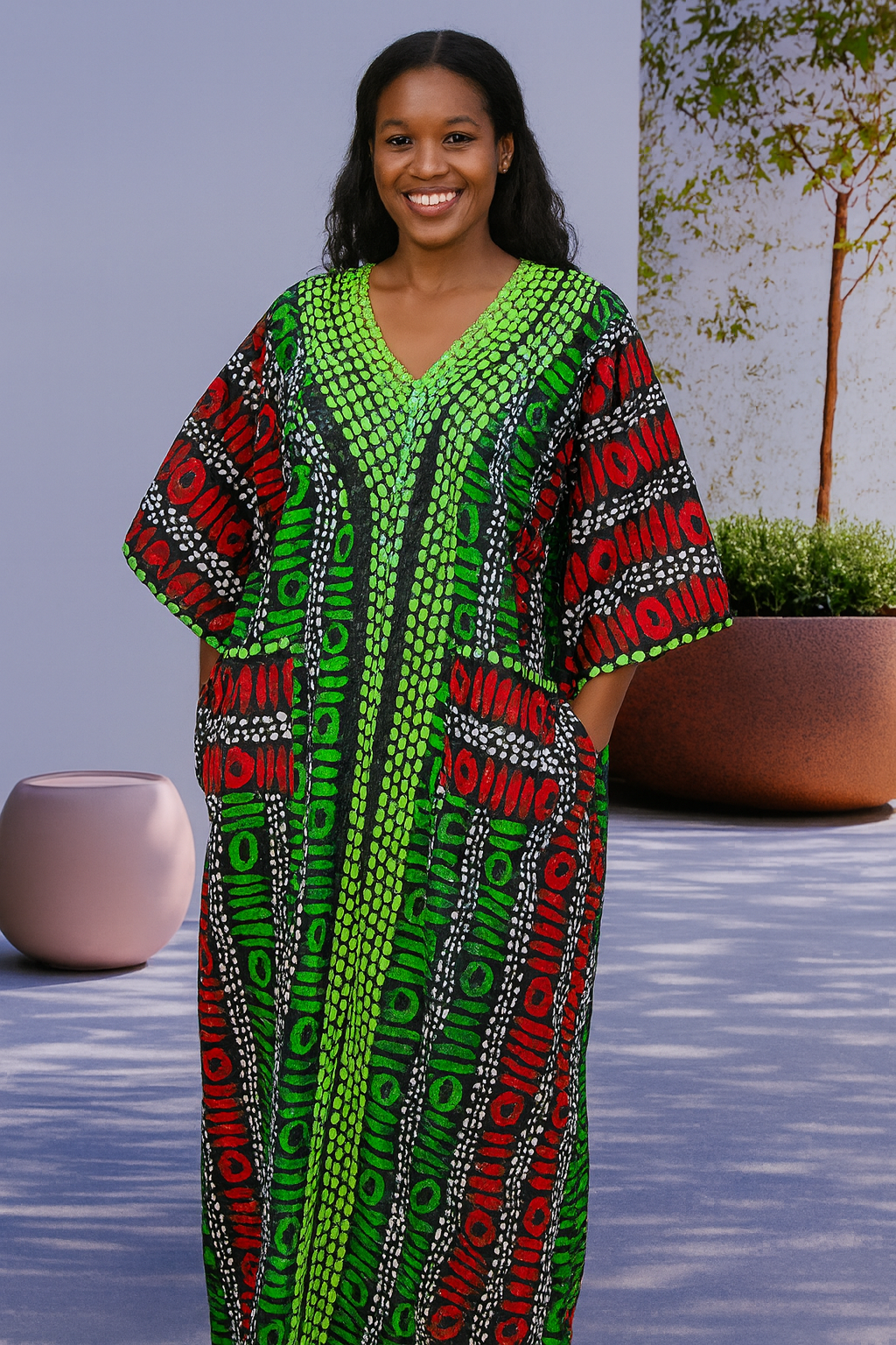 Ankara with bead and sequence design Boubou with Butterfly sleeve fully stoned. Kaftan for women