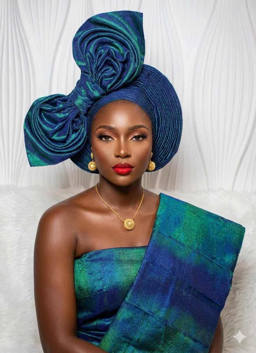 Pre-Tied African Head Tie with Rosette turban-gele