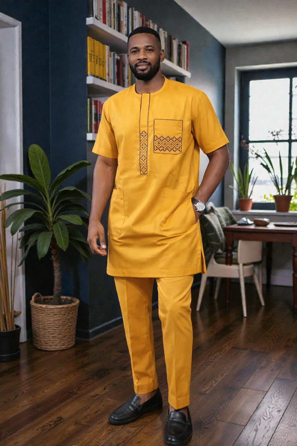 Men Danshiki Top and Pant with embroidery and neat cotton fabrics