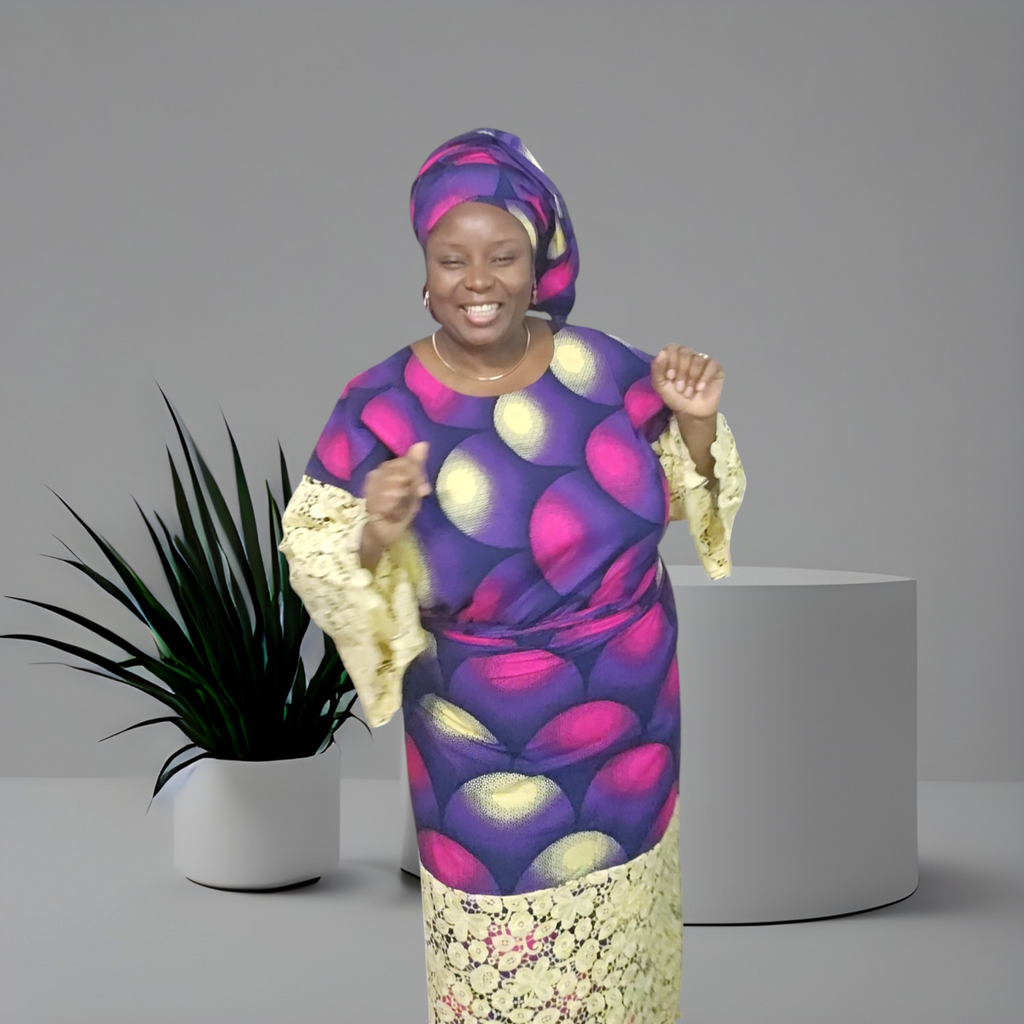 African Ankara Iro and Buba Set: 3-Piece Colorful African Print with lace materials mix for women