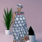 Short Sleeve Ankara Dress for women with 2 side pockets