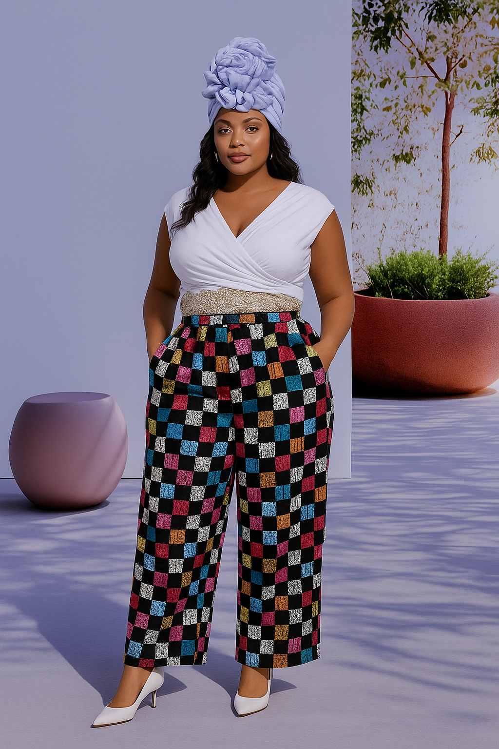 Ankara Cargo Pant for women. African Print Cotton, Elastic Waist with Band.