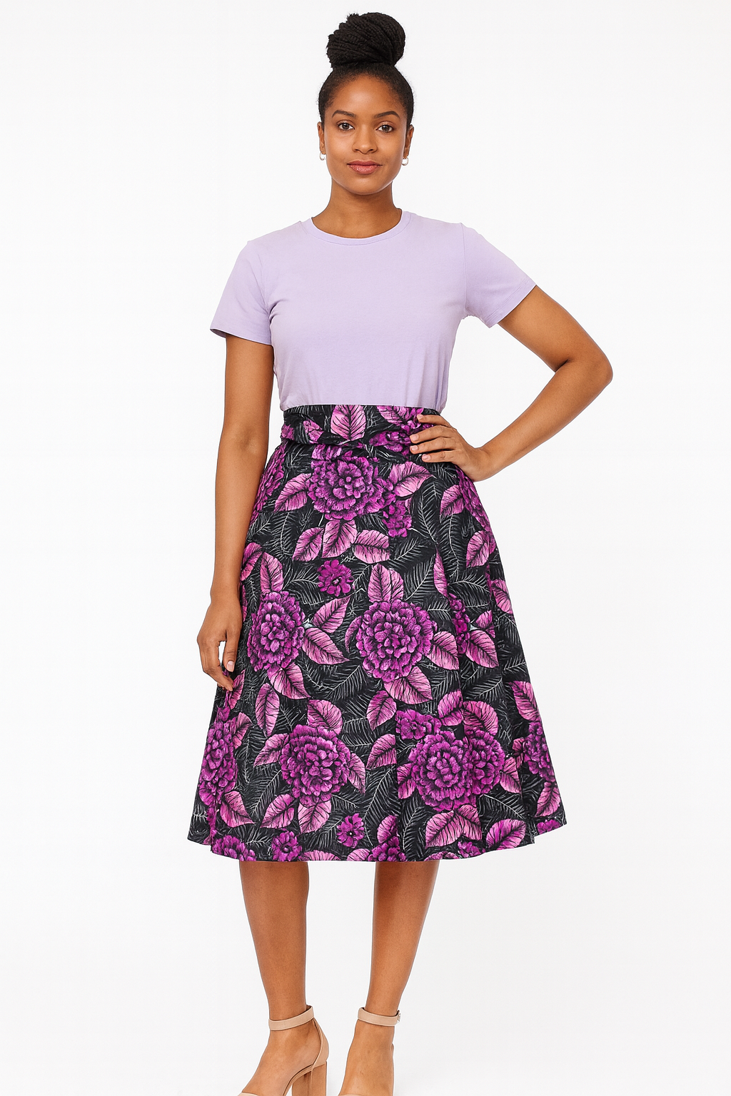 Kneel length Ankara Skirt with Rhinestone designs for women.