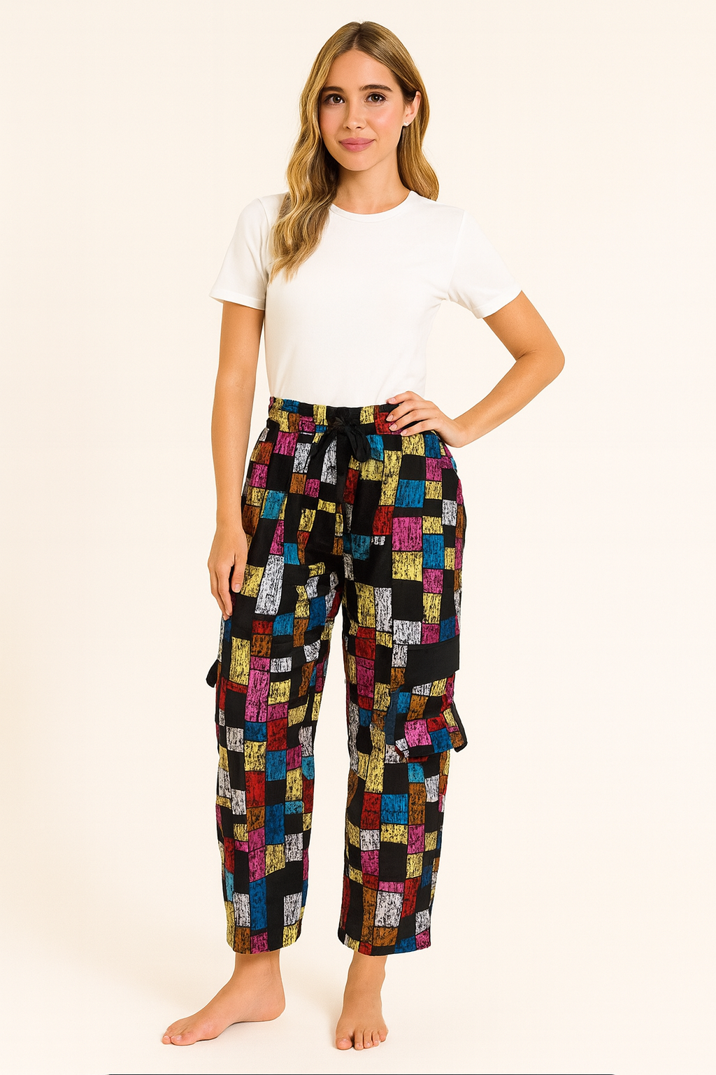 Ankara Cargo Pant for women. African Print Cotton, Elastic Waist with Band.
