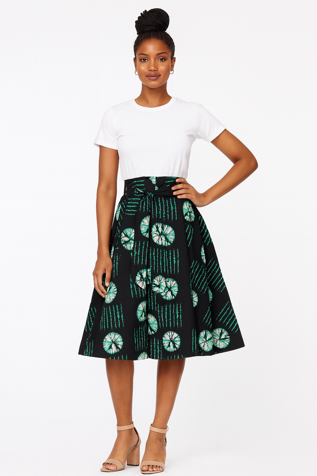 Kneel length Ankara Skirt with Rhinestone designs for women.