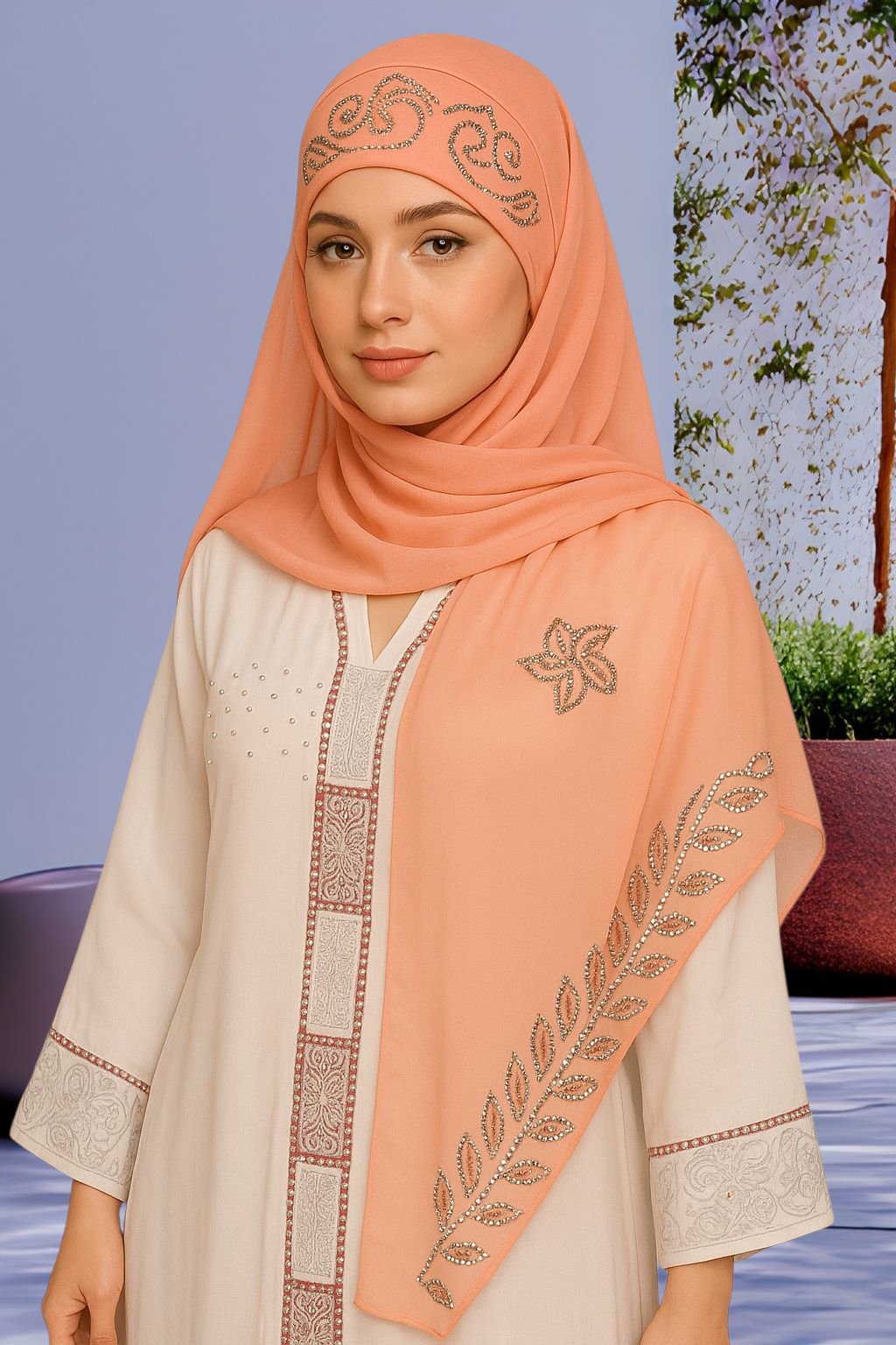 Dubai Abaya Kaftan with Rhinestone design and Neat embroidery for women