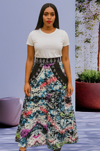 A Shaped Long Ankara Skirt for women with Sequence design.