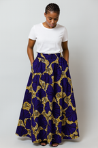A Shaped Long Ankara Skirt for women with Sequence design.