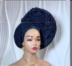Blue Aso Oke Auto Gele with Iborun – Elegance Redefined by Jazron LLC: Home of African Fashion