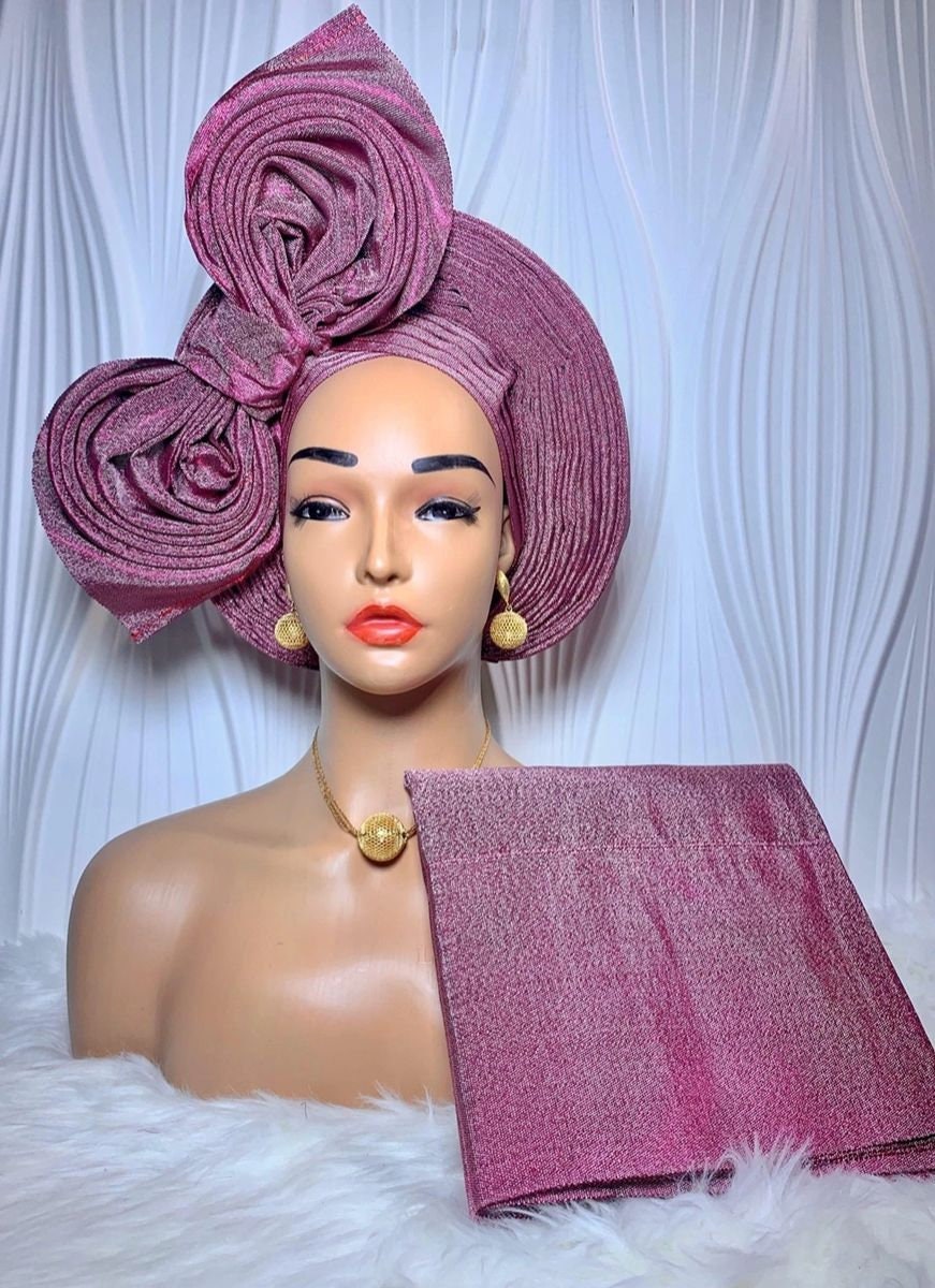Side Bow Purple Aso Oke Auto Gele – Effortless Elegance by Jazron LLC: Home of African Fashion