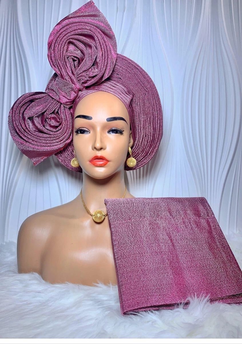 Side Bow Purple Aso Oke Auto Gele – Effortless Elegance by Jazron LLC: Home of African Fashion