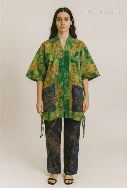 Jazron 2 Pieces Kampala Top and Pant with 2 different materials with Rhinestone design  for women