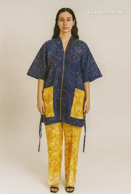 Jazron 2 Pieces Kampala Top and Pant with 2 different materials with Rhinestone design  for women