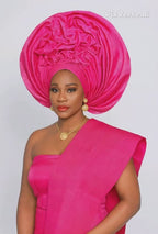 Aso Oke Auto Gele, Pre Tie Head wrap, Party Ready with Shoulder Scarf.