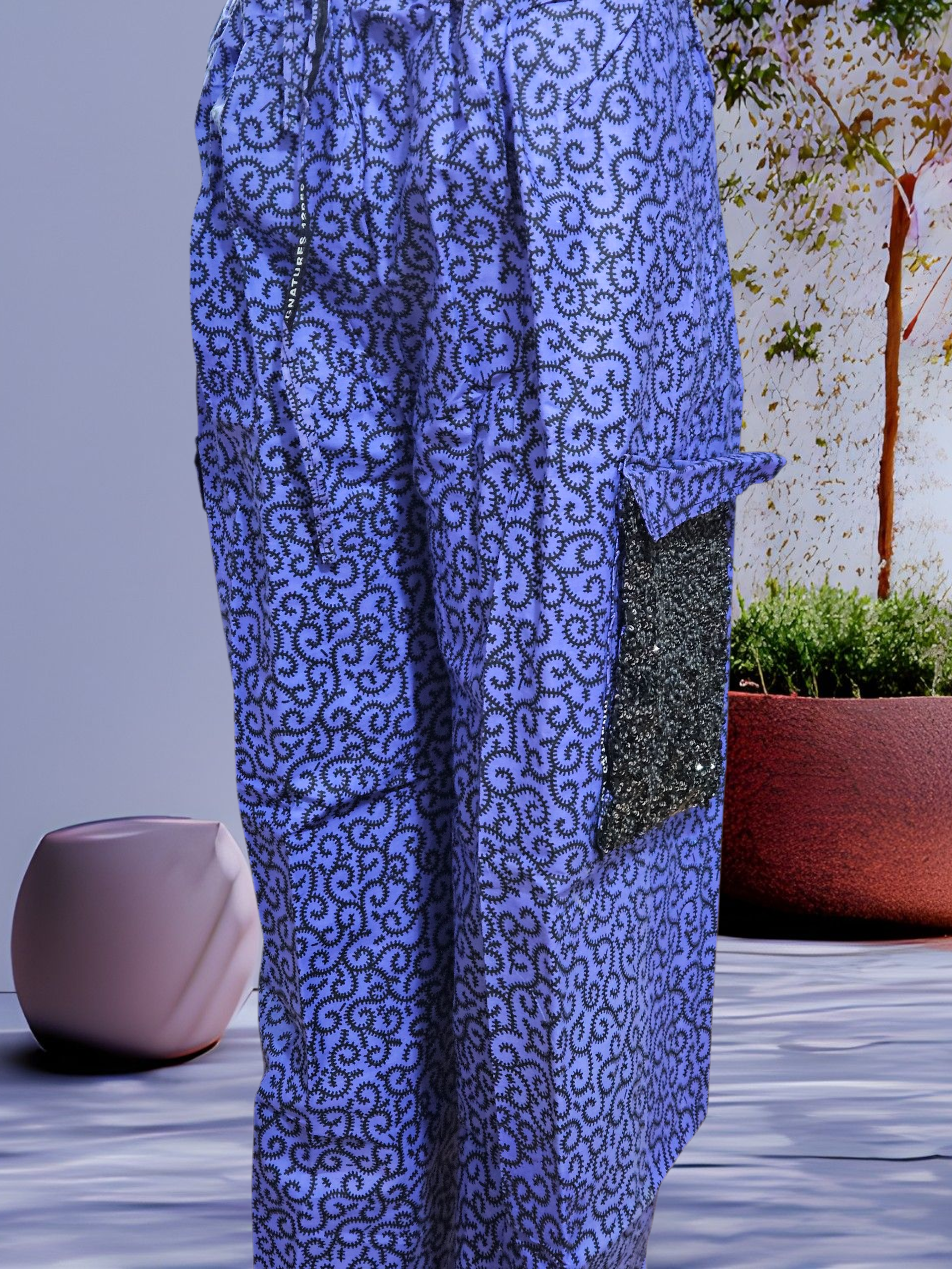 Ankara Cargo Pant for women. African Print Cotton, Elastic Waist with Band.