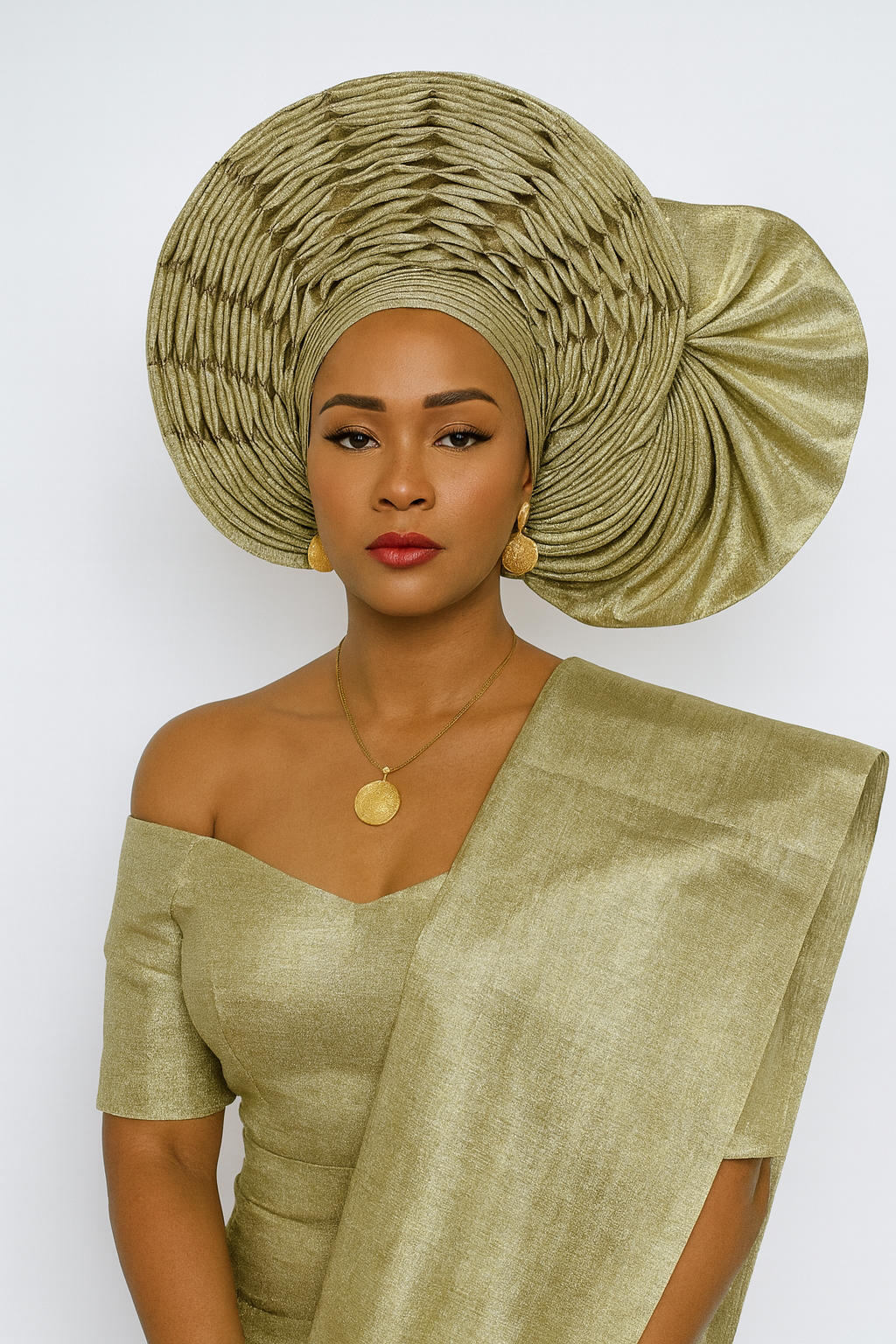 Aso Oke Auto Gele, Pre Tie Head wrap, Party Ready with Shoulder Scarf.