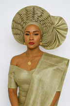 Aso Oke Auto Gele, Pre Tie Head wrap, Party Ready with Shoulder Scarf.