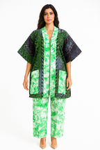 Jazron 2 Pieces Kampala Top and Pant with 2 different materials with Rhinestone design  for women