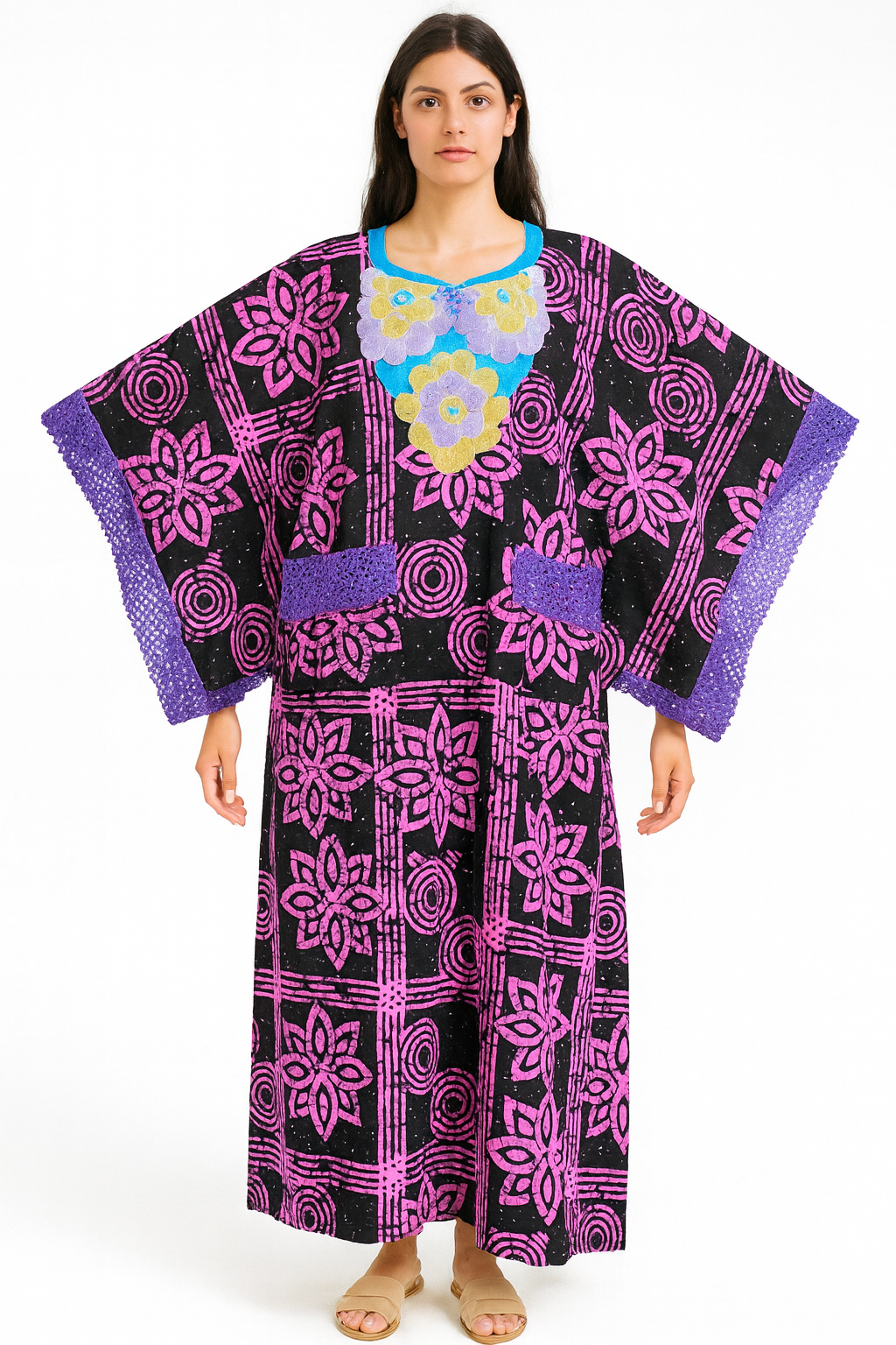 Ankara buterfly Sleeve with inner belt, fully stoned, Bubu for women