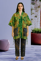 Jazron 2 Pieces Kampala Top and Pant with 2 different materials with Rhinestone design  for women