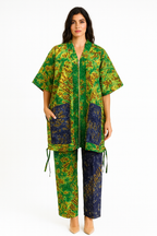 Jazron 2 Pieces Kampala Top and Pant with 2 different materials with Rhinestone design  for women