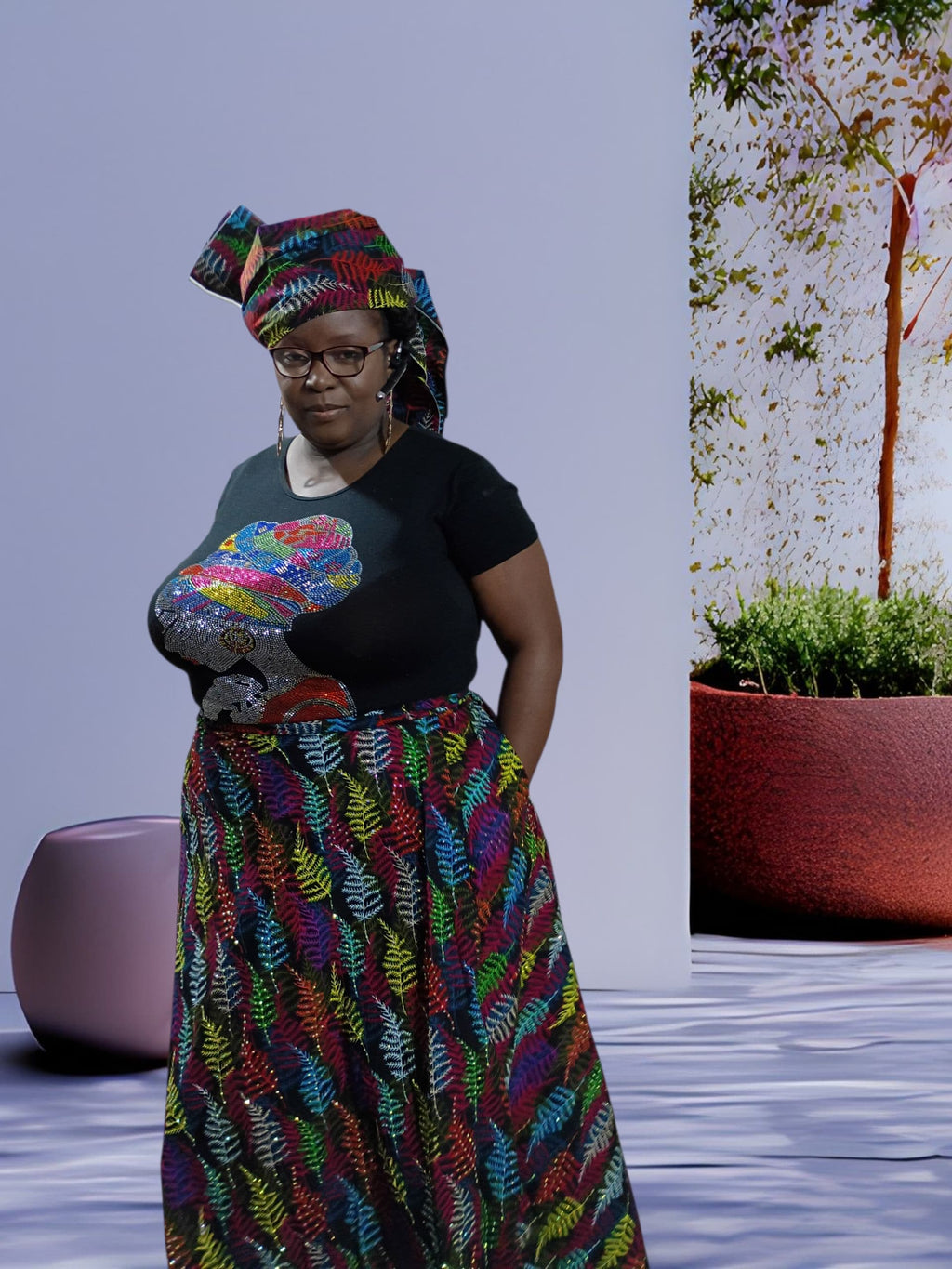 Fully Stoned Ankara Wrap Skirt with Head wrap