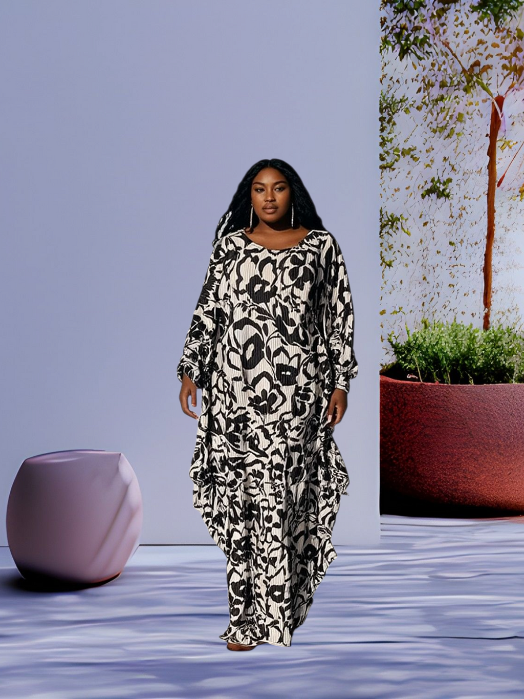 Elegant African Boubou Dress for Women | Plus Size Printed Kaftan with Headwrap Style
